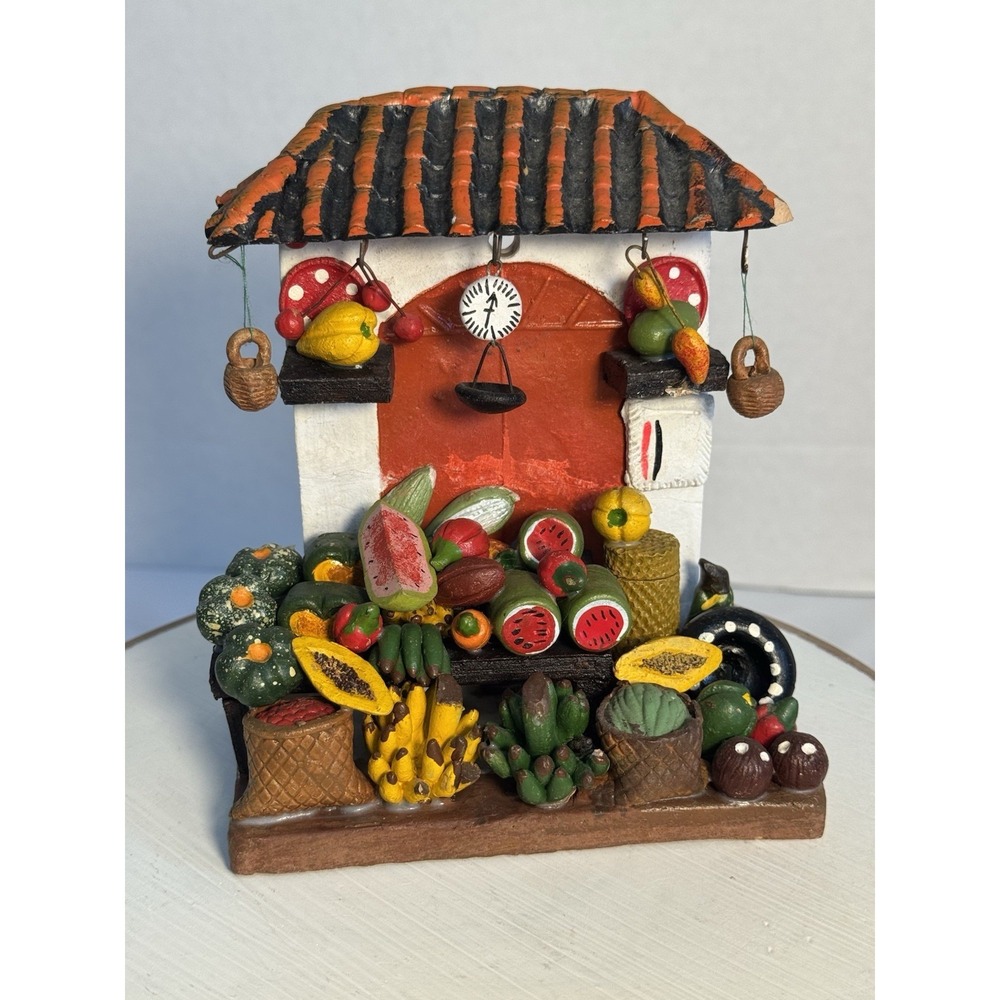 Vtg 5"Puerto Rico Fruit Stand Bodega Market House Diorama Wall Table Decor